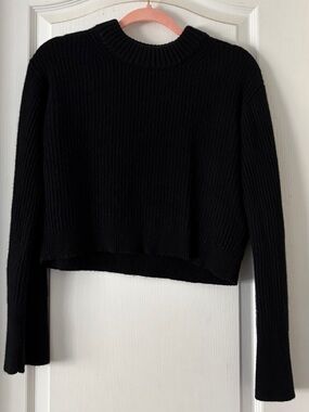 J. Crew Black 100% Cashmere Ribbed Cropped Sweater